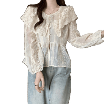 [Poes kuummüük] Pitsiline nukukraega parema õlaga šifoonsärk naistele 2025. aasta kevadine uus suur suurus paks mm rasketööstus