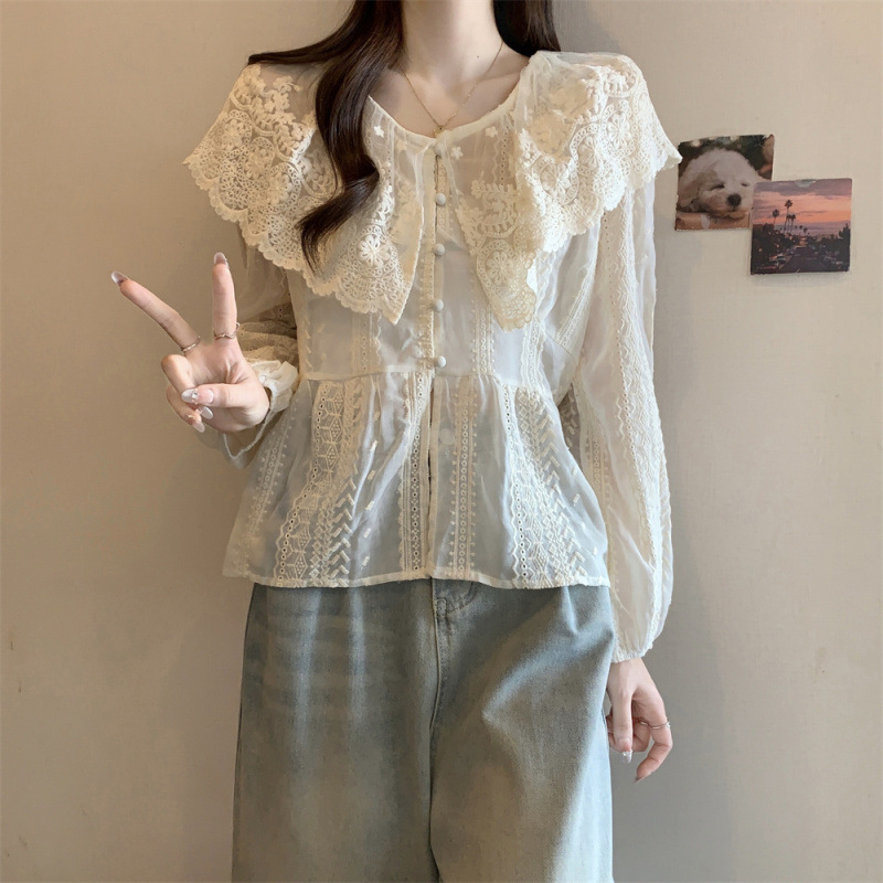 [Poes kuummüük] Pitsiline nukukraega parema õlaga šifoonsärk naistele 2025. aasta kevadine uus suur suurus paks mm rasketööstus