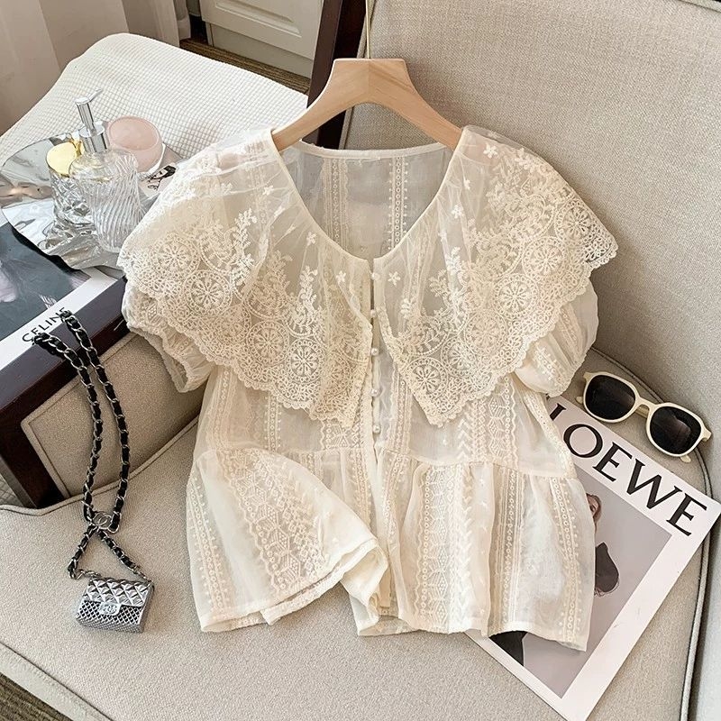 [Poes kuummüük] Pitsiline nukukraega parema õlaga šifoonsärk naistele 2025. aasta kevadine uus suur suurus paks mm rasketööstus