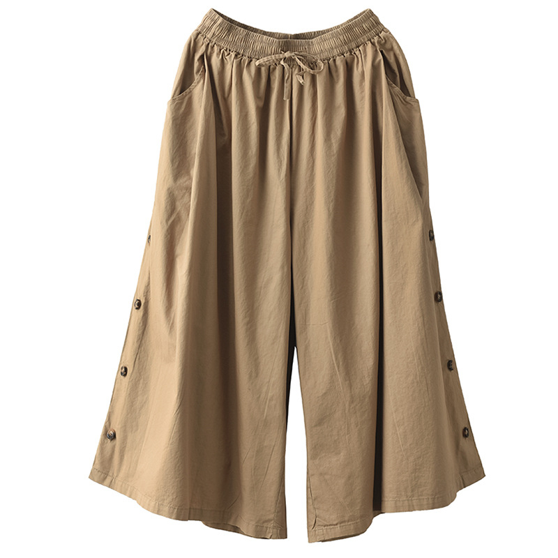 Ősi kávéruha tavaszi retró művészi pamut lezser nadrág női bő szárú nadrág karcsúsító culottes bő szárú nadrág rövidített nadrág