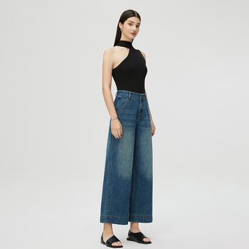 Jiyou nagy, egyenes, rövidített farmernadrág, tavaszi és őszi 2025-ös új, magas derekú, laza, retró, széles szárú nadrág