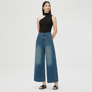 Jiyou nagy, egyenes, rövidített farmernadrág, tavaszi és őszi 2025-ös új, magas derekú, laza, retró, széles szárú nadrág