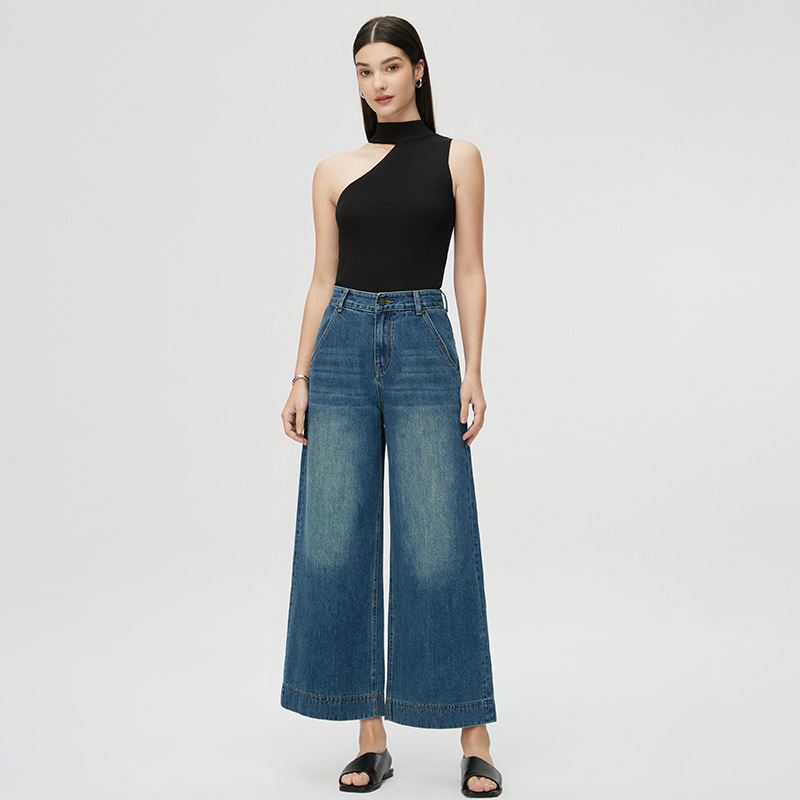 Jiyou nagy, egyenes, rövidített farmernadrág, tavaszi és őszi 2025-ös új, magas derekú, laza, retró, széles szárú nadrág