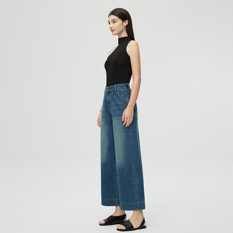 Jiyou nagy, egyenes, rövidített farmernadrág, tavaszi és őszi 2025-ös új, magas derekú, laza, retró, széles szárú nadrág