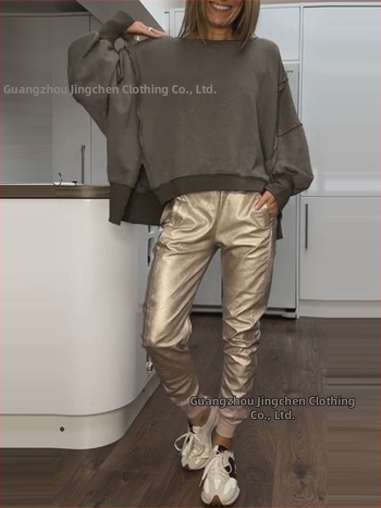 2025 m. „Amazon Independent Station“ Europos ir Amerikos tarpvalstybiniai moteriški drabužiai su šoniniu skeltuku, laisvalaikio palaidinė su mažais kampais kelnėmis moterims