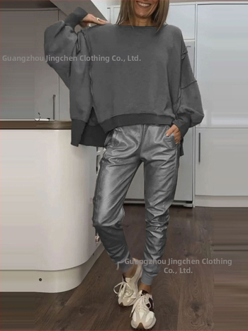 2025 Amazon Independent Station, Ευρωπαϊκό και Αμερικανικό, Διασυνοριακό, Γυναικείο, Casual, Μπλούζα με Στριφτή Λαιμόκοψη και Μικρό Γωνιακό Παντελόνι για Γυναίκες