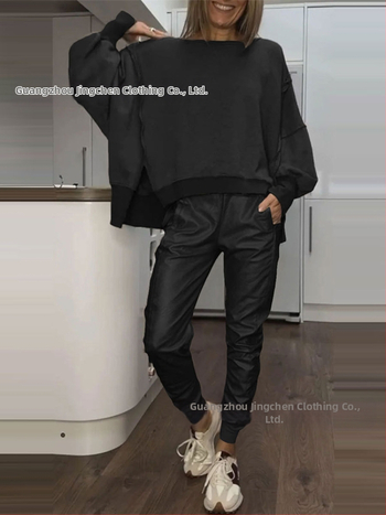 2025 Amazon Independent Station, Ευρωπαϊκό και Αμερικανικό, Διασυνοριακό, Γυναικείο, Casual, Μπλούζα με Στριφτή Λαιμόκοψη και Μικρό Γωνιακό Παντελόνι για Γυναίκες