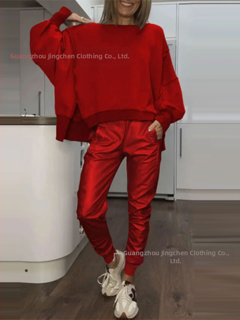 2025 Amazon Independent Station, Ευρωπαϊκό και Αμερικανικό, Διασυνοριακό, Γυναικείο, Casual, Μπλούζα με Στριφτή Λαιμόκοψη και Μικρό Γωνιακό Παντελόνι για Γυναίκες