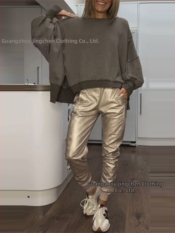 2025 m. „Amazon Independent Station“ Europos ir Amerikos tarpvalstybiniai moteriški drabužiai su šoniniu skeltuku, laisvalaikio palaidinė su mažais kampais kelnėmis moterims