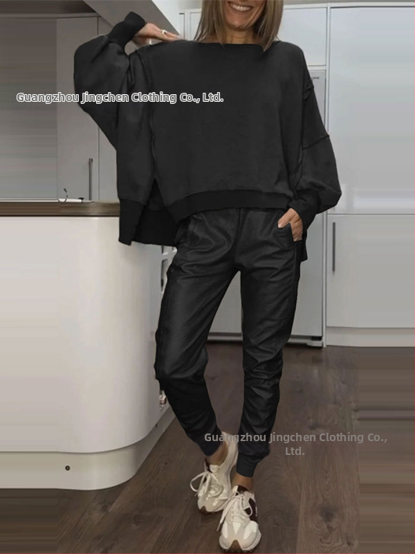 Комплект от европейски и американски трансгранични дамски дрехи Amazon Independent Station, ежедневен топ с деколте отстрани и малки ъглови панталони, 2025 г.