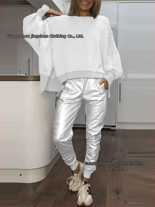 Комплект от европейски и американски трансгранични дамски дрехи Amazon Independent Station, ежедневен топ с деколте отстрани и малки ъглови панталони, 2025 г.