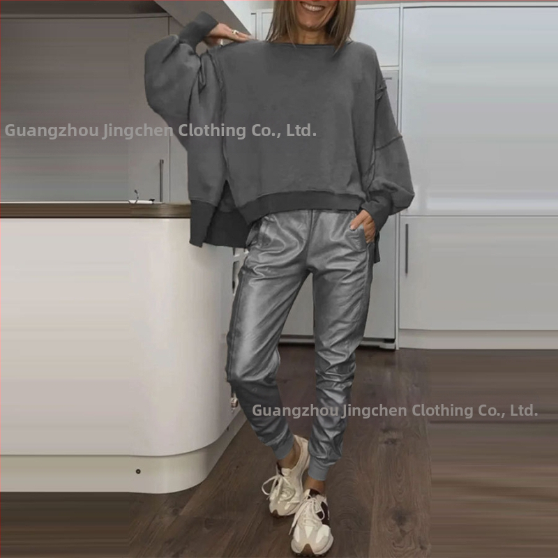 2025 m. „Amazon Independent Station“ Europos ir Amerikos tarpvalstybiniai moteriški drabužiai su šoniniu skeltuku, laisvalaikio palaidinė su mažais kampais kelnėmis moterims