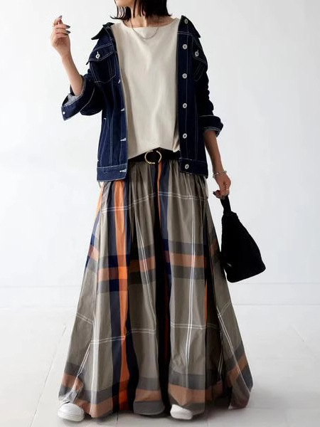 Négy évszakos könnyű, sportos, új, csinos 2025-ös tavaszi és nyári új japán márkájú, hosszú, mintás szoknya