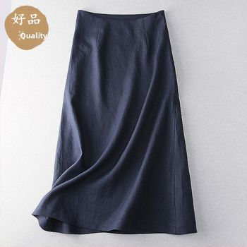 Οι εκπτώσεις δεν ξεθωριάζουν ~ casual καφέ φούστα Zen σε γραμμή Α. Νέα λινή φούστα μεσαίου μήκους για γυναίκες, για την άνοιξη και το φθινόπωρο.