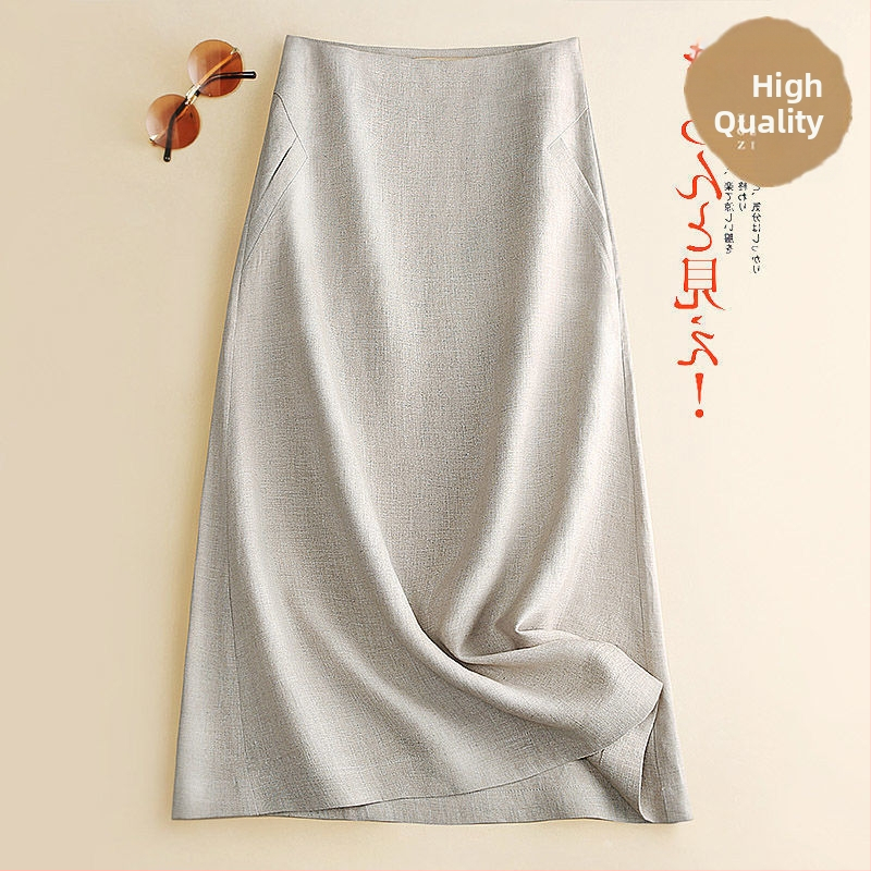 A leárazás nem fakul ~ lezser Zen Barna A-vonalú szoknya Női tavaszi és őszi új lenvászon középhosszú szoknya