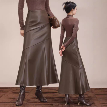 Μια γενιά κορεατικής εκδοχής της φούστας από δέρμα ψαροκόκαλο 2024 φθινόπωρο και χειμώνα νέα κρεμαστή αίσθηση μακριάς φούστας από δέρμα προβάτου