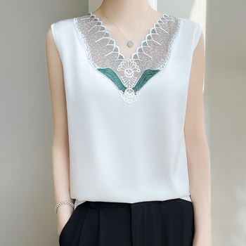 Γυναικείο Γιλέκο από Μεταξωτό Κοστούμι Mulberry με Δαντέλα, Εσωτερικό, Καλοκαίρι 2023, Νέο, Μεταξωτό Σατέν Αμάνικο Μπλούζα Sling