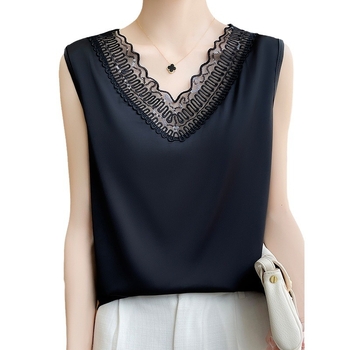 Γυναικείο Γιλέκο από Μεταξωτό Κοστούμι Mulberry με Δαντέλα, Εσωτερικό, Καλοκαίρι 2023, Νέο, Μεταξωτό Σατέν Αμάνικο Μπλούζα Sling