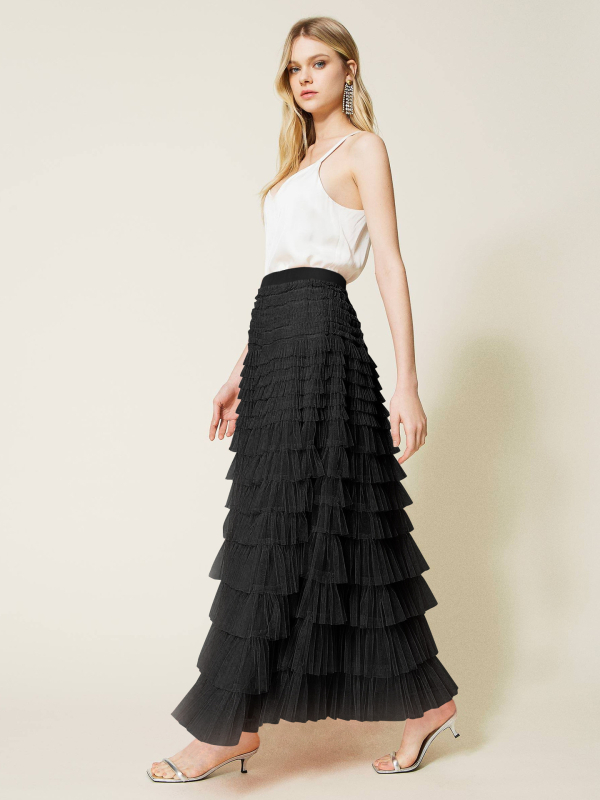 Határokon átnyúló francia hosszú szoknya nőknek, őszi európai egyszínű, magas derekú hálós tortaszoknya, puffos szoknya, gyönyörű, elegáns és sokoldalú