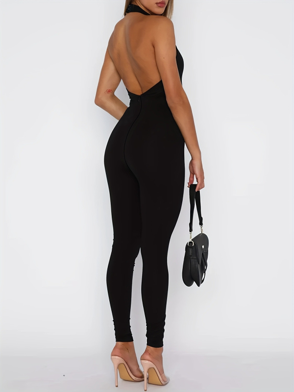 Трансграничен европейски и американски стил Модерен дамски гащеризон с външна търговия Моден плътен цвят Висящ деколте с гръб Секси гащеризон с прилепнала кройка