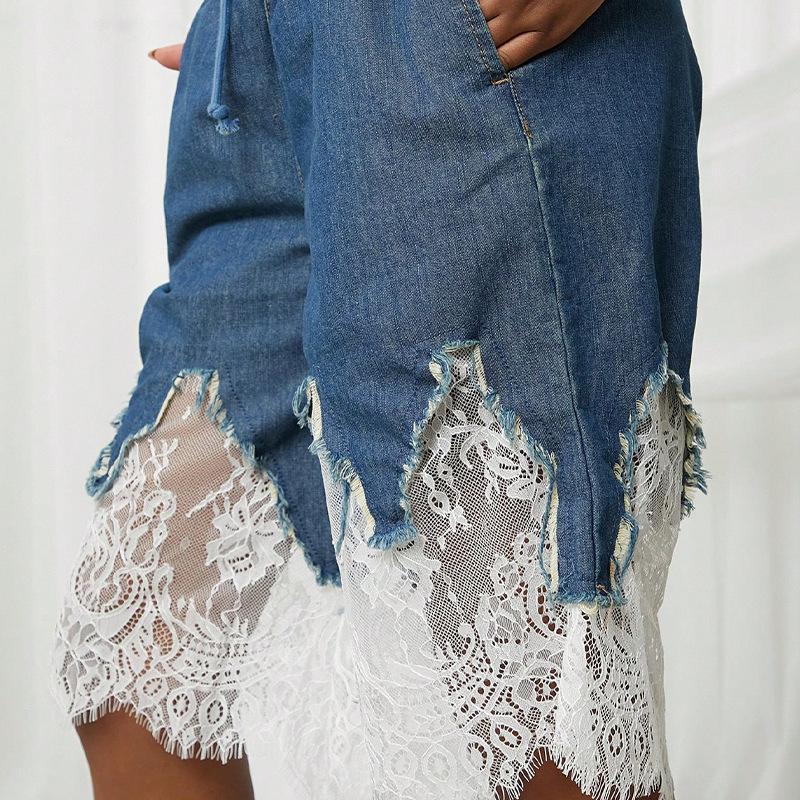 2025 tavaszi/nyári bő szárú nadrágok európai és amerikai niche csipke farmer rövidnadrágok karcsúsító lezser sokoldalú
