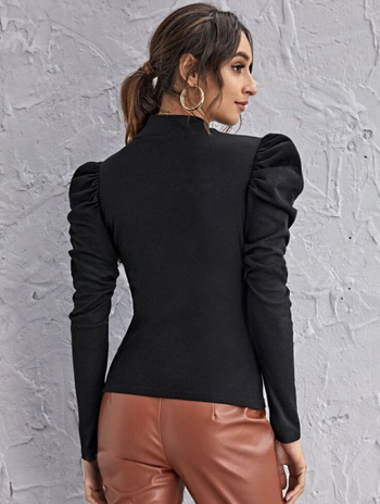 Ευρωπαϊκή και αμερικανική ανοιξιάτικη και φθινοπωρινή μπλούζα με μισό ψηλό γιακά, γυναικείο μπλουζάκι με μακριά μανίκια και φουσκωτά μανίκια, μοντέρνα μπλούζα