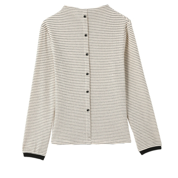 Γυναικείο ριγέ πουκάμισο με ζιβάγκο και ζιβάγκο σε αντίθεση - Χειμώνας 2023 - Νέο σχέδιο, ευέλικτο, ζεστό, μακρυμάνικο μπλουζάκι