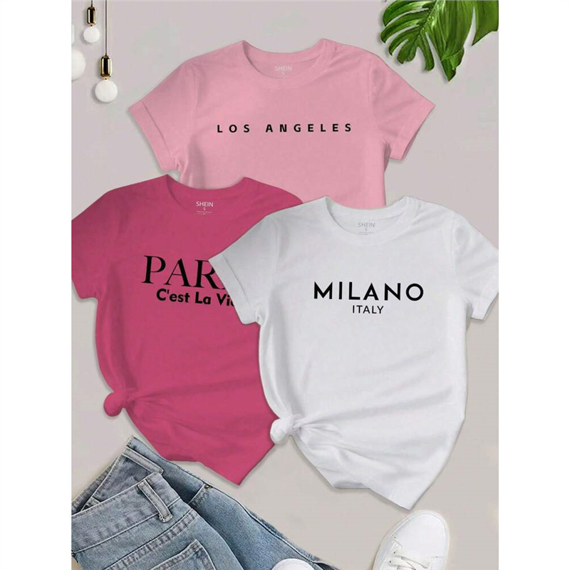 Shein Relaxiva 3 db-os női Los Angeles-i párizsi betűs mintás pulóver