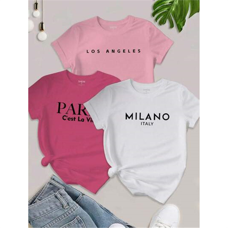 Shein Relaxiva 3 db-os női Los Angeles-i párizsi betűs mintás pulóver