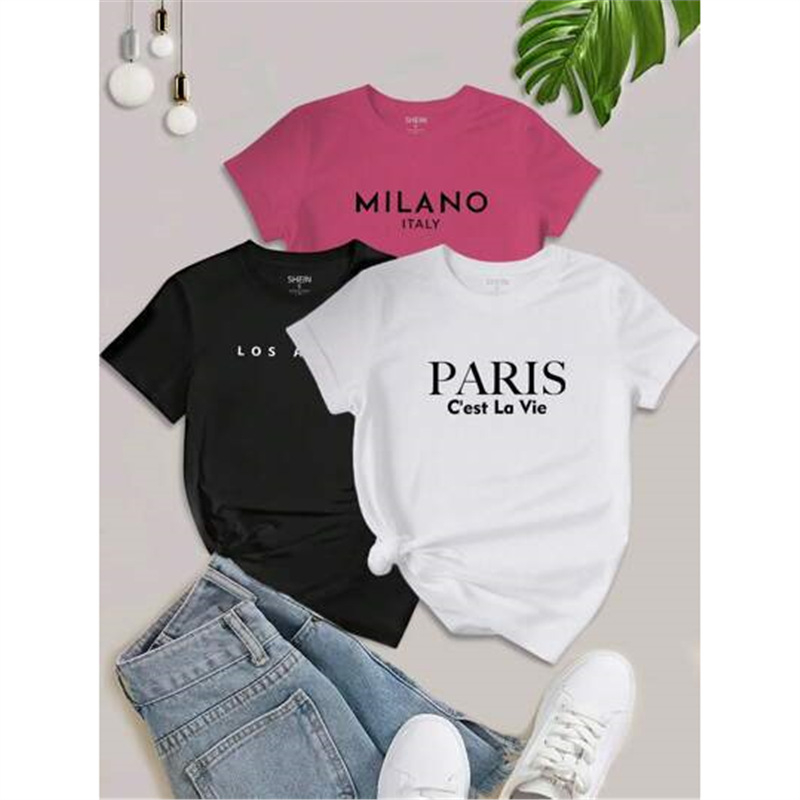 Shein Relaxiva 3 db-os női Los Angeles-i párizsi betűs mintás pulóver