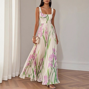 2025Shein Cross-Border Amazon Ins Ευρωπαϊκό και Αμερικανικό Φόρεμα Independent Station Φόρεμα με Πλισέ Στάμπα Νέο Στυλ