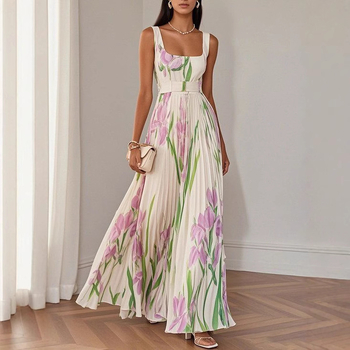 2025Shein Cross-Border Amazon Ins Ευρωπαϊκό και Αμερικανικό Φόρεμα Independent Station Φόρεμα με Πλισέ Στάμπα Νέο Στυλ