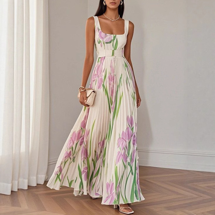 2025-ös Shein határokon átnyúló Amazon Ins európai és amerikai független állomás ruha, rakott mintás ruha, új, divatos stílus