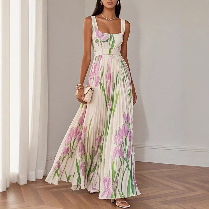 2025-ös Shein határokon átnyúló Amazon Ins európai és amerikai független állomás ruha, rakott mintás ruha, új, divatos stílus