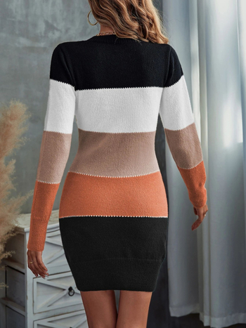 Jeseň 2024 Zima Nové cezhraničné Amazon Nové Jednoducho prešívané Pletené Ležérne Kontrastné Šaty s Kruhovým Výstrihom