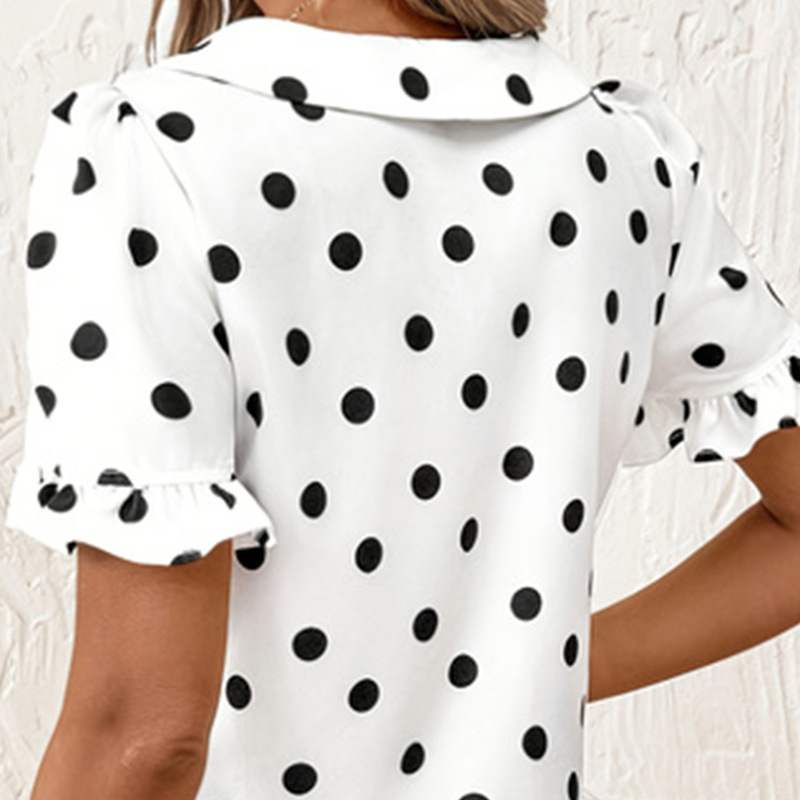 Fodros sifon ing Női rövid ujjú 2025-ös nyári új felső babagallérral édes lányos pöttyös ing