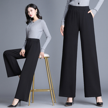 Piiriülene pakkumine pluss suured suurused laiad püksid naistele sügis- ja talve kõrge vöökohaga drapeeritud sense salendavad paksud tüdrukud vabaaja sirged pikad püksid