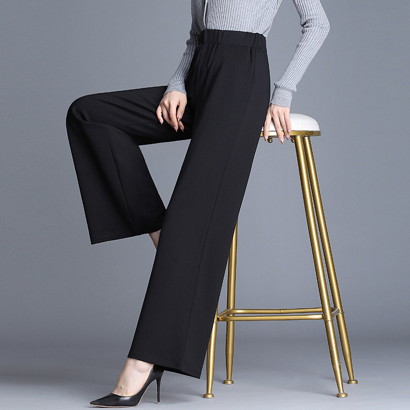 Piiriülene pakkumine pluss suured suurused laiad püksid naistele sügis- ja talve kõrge vöökohaga drapeeritud sense salendavad paksud tüdrukud vabaaja sirged pikad püksid