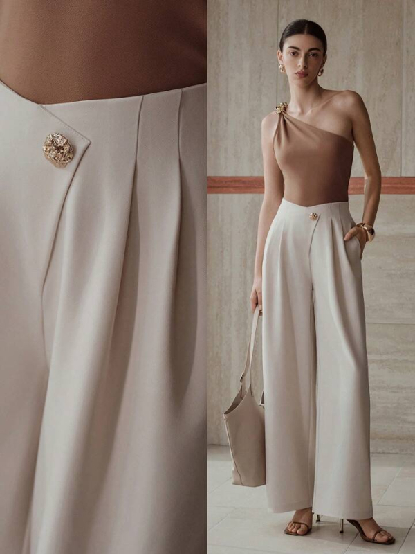 Amazon határokon átnyúló új európai és amerikai stílusú, szabálytalan dizájnú, széles szárú nadrág drape sokoldalú, egyenes szárú, bő öltönynadrággal