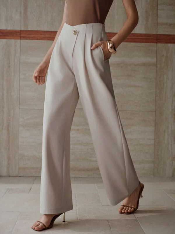 Amazon határokon átnyúló új európai és amerikai stílusú, szabálytalan dizájnú, széles szárú nadrág drape sokoldalú, egyenes szárú, bő öltönynadrággal