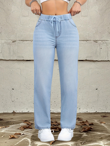 2025-ös, határokon átnyúló új európai és amerikai női világoskék, mosott, lezser, egyenes szabású farmer, határokon átnyúló dropshippinggel