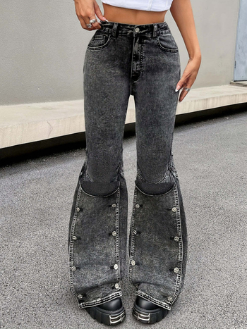 2024 m. naujos tarpvalstybinės nuimamos sagų džinsinės kelnės moterims, retro dizaino trimatės mados siuvimo mikro kelnės