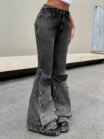 2024 m. naujos tarpvalstybinės nuimamos sagų džinsinės kelnės moterims, retro dizaino trimatės mados siuvimo mikro kelnės