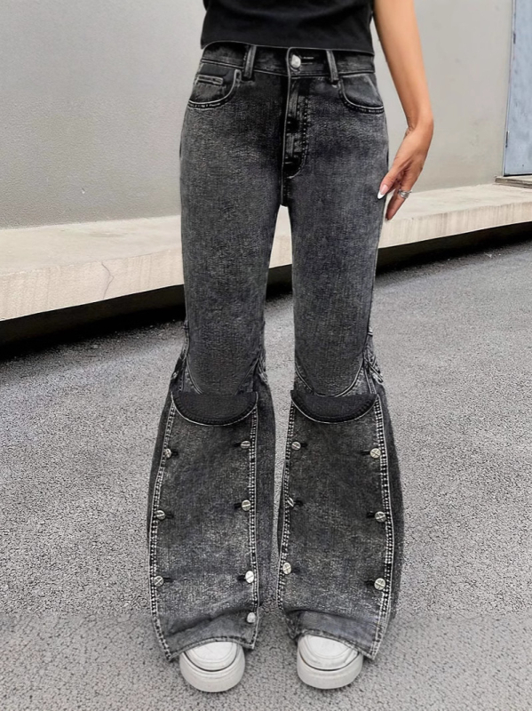 2024 m. naujos tarpvalstybinės nuimamos sagų džinsinės kelnės moterims, retro dizaino trimatės mados siuvimo mikro kelnės