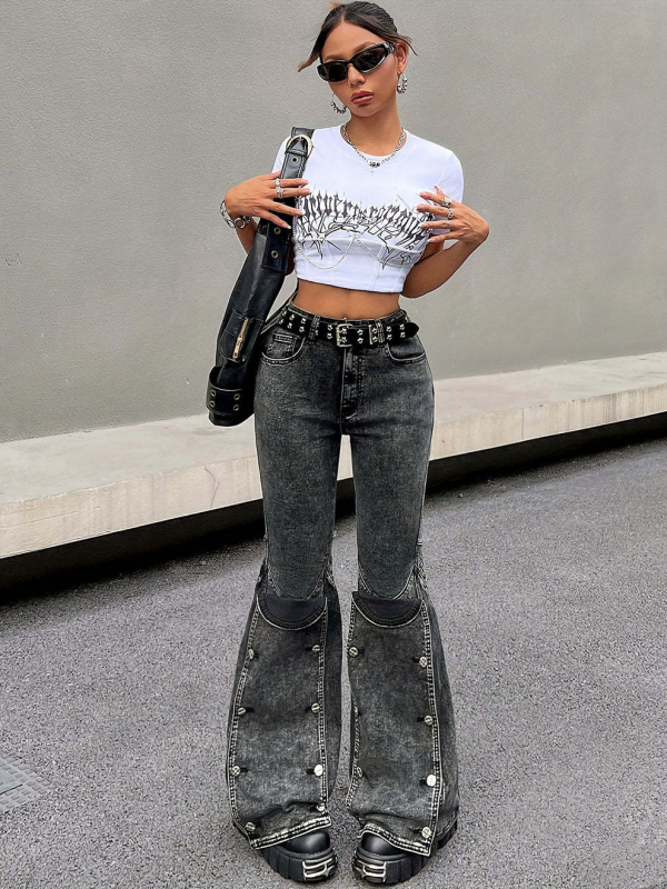 2024 m. naujos tarpvalstybinės nuimamos sagų džinsinės kelnės moterims, retro dizaino trimatės mados siuvimo mikro kelnės