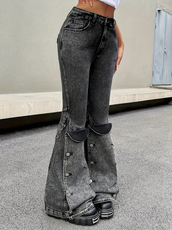 2024 m. naujos tarpvalstybinės nuimamos sagų džinsinės kelnės moterims, retro dizaino trimatės mados siuvimo mikro kelnės