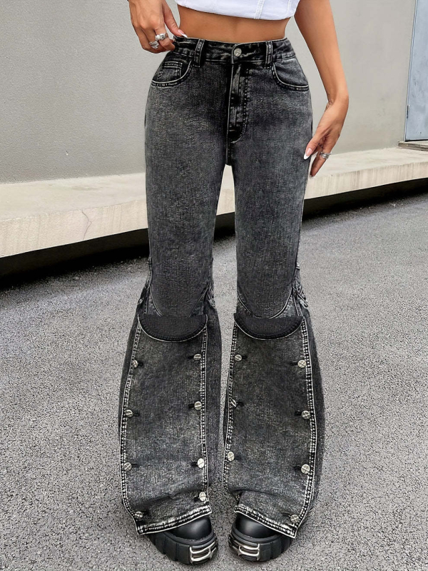 2024 m. naujos tarpvalstybinės nuimamos sagų džinsinės kelnės moterims, retro dizaino trimatės mados siuvimo mikro kelnės