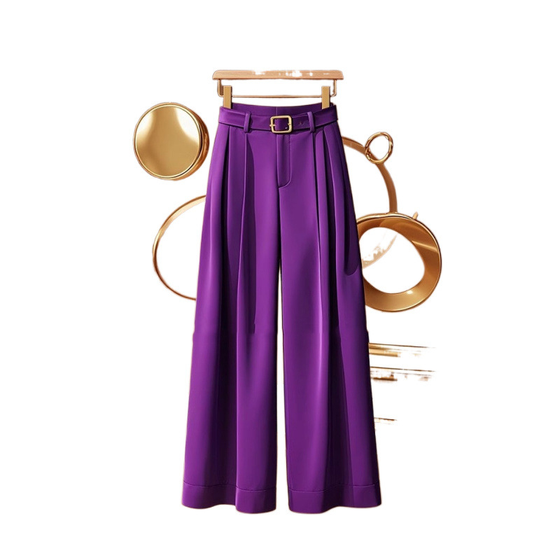 2025 őszi és téli Dopamine kis méretű, magas derekú, egyenes szárú, lezser nadrág, a legkönnyebben illeszkedő, bő, lila öltönyből készült, széles szárú női nadrág