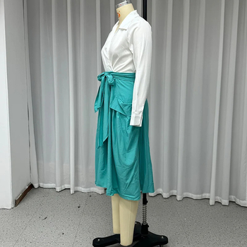 Φθινόπωρο 2024 Νέο Ευρωπαϊκό και Αμερικανικό Amazon Crossborder Μονόχρωμο Λεπτό Πουκάμισο με Ψηλή Μέση και Δαντέλα Λεπτή Φούστα Κοστούμι