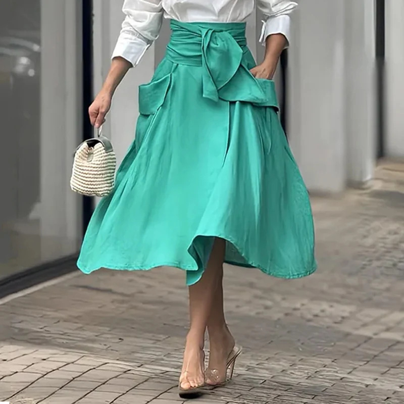 2024 őszi új európai és amerikai Amazon határokon átnyúló egyszínű vékony ing, magas derekú, fűzős, vékony szoknya kosztüm